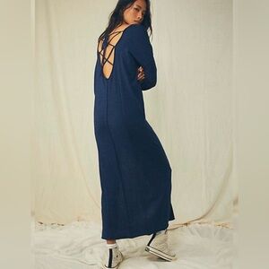 New Free People Sunday Spirit Dress $188 navy